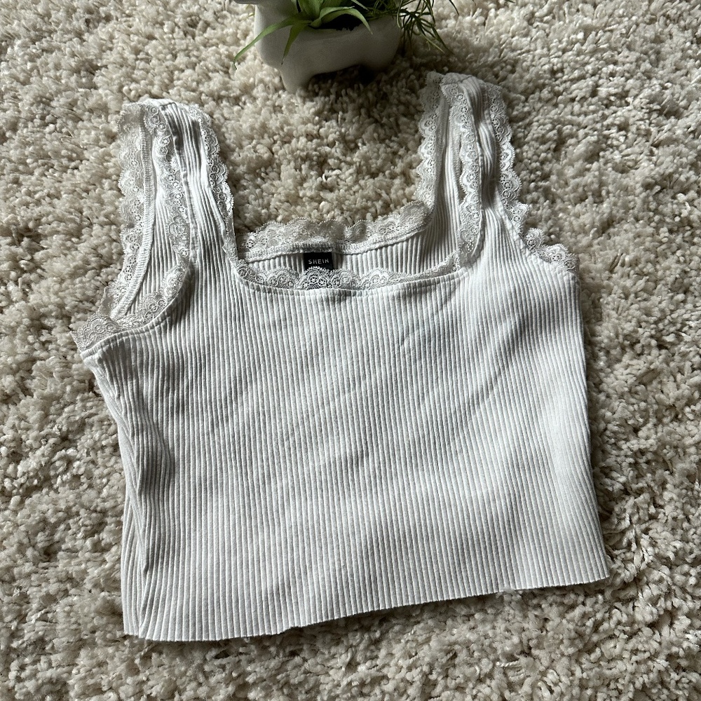 White mesh lined preppy frilly vintage y2k princess white tank boho stre…